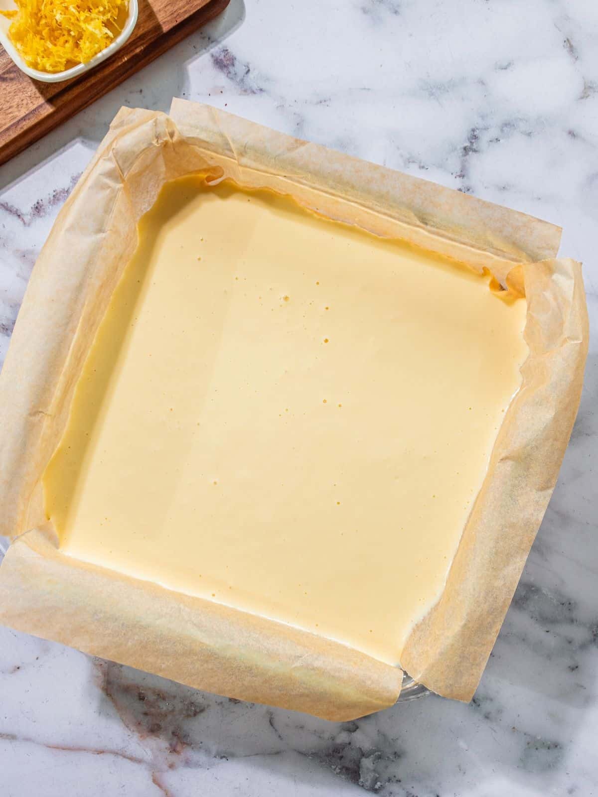 The filling added to the baked crust.