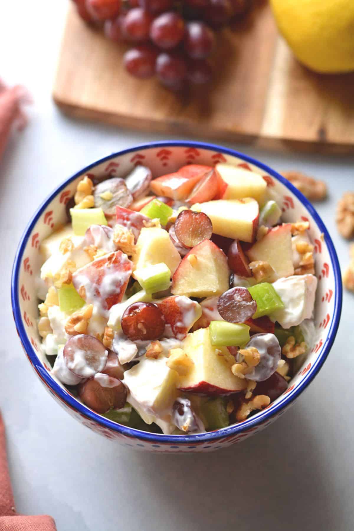 Healthy waldorf salad in a bowl.