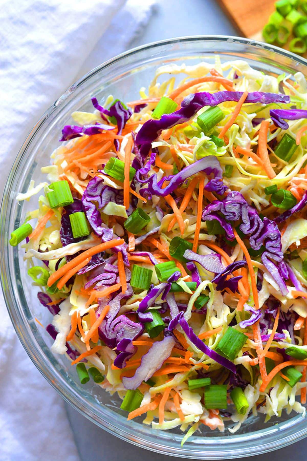 A bowl filled with low calorie coleslaw.
