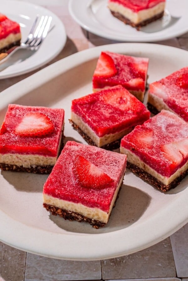Slices of strawberry cake on a plate.
