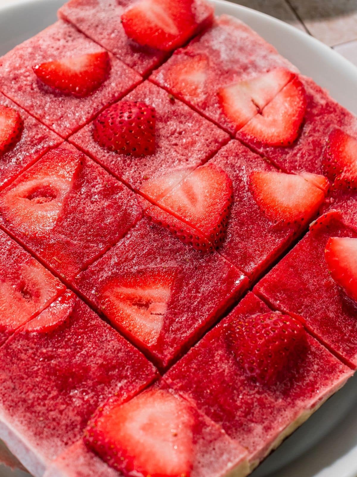 A strawberry cake sliced up.