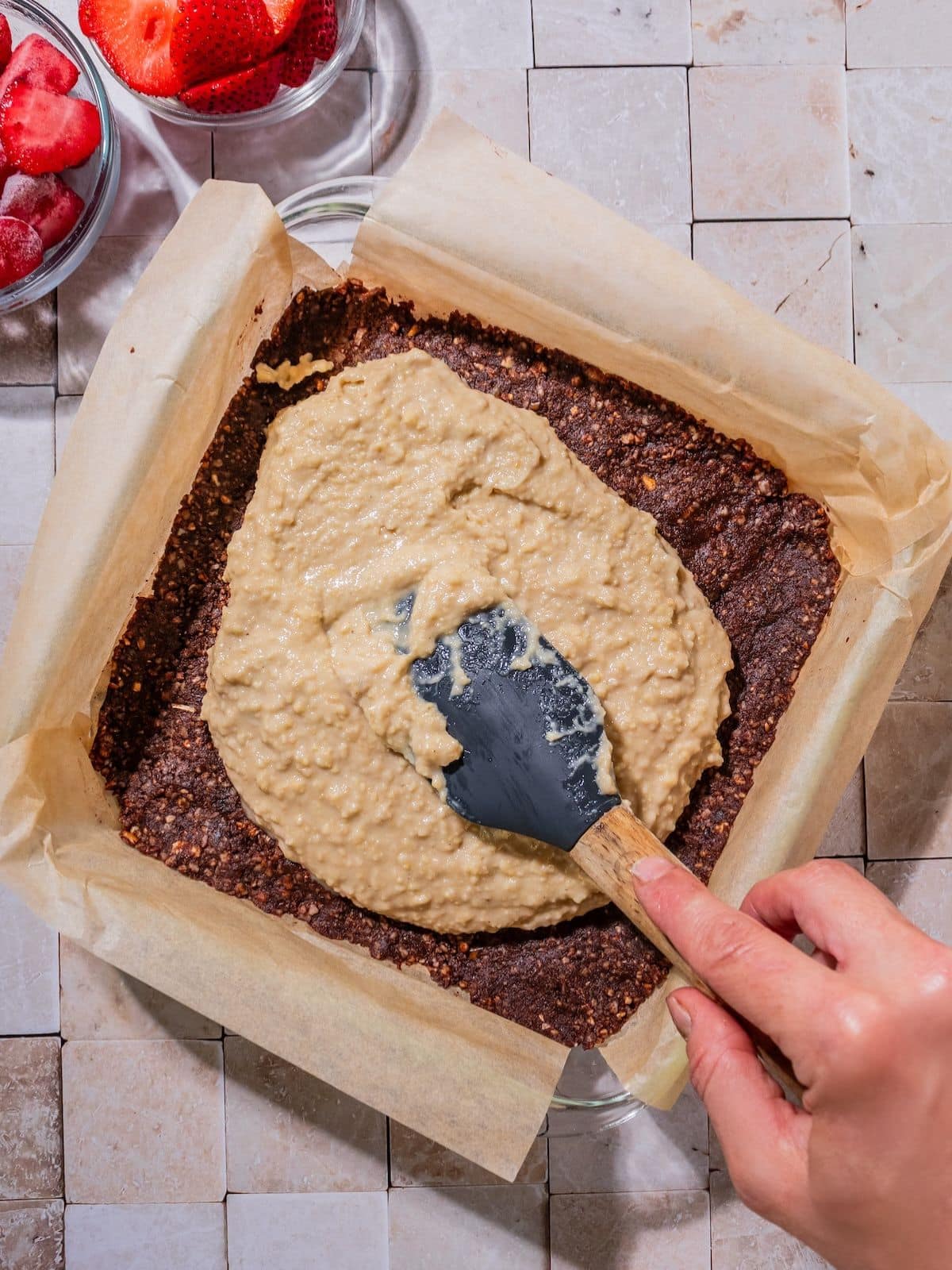 Sauce poured over the cake.