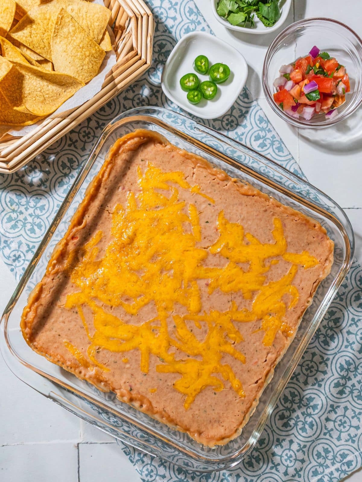 The bean dip baked and cooling.