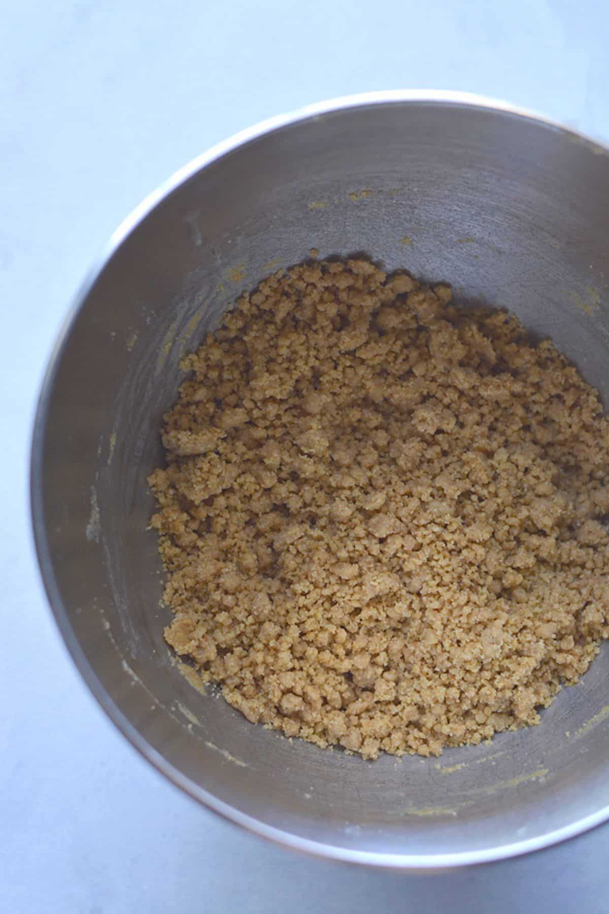 The almond flour, coconut flour, baking soda and coconut sugar combined in a bowl.
