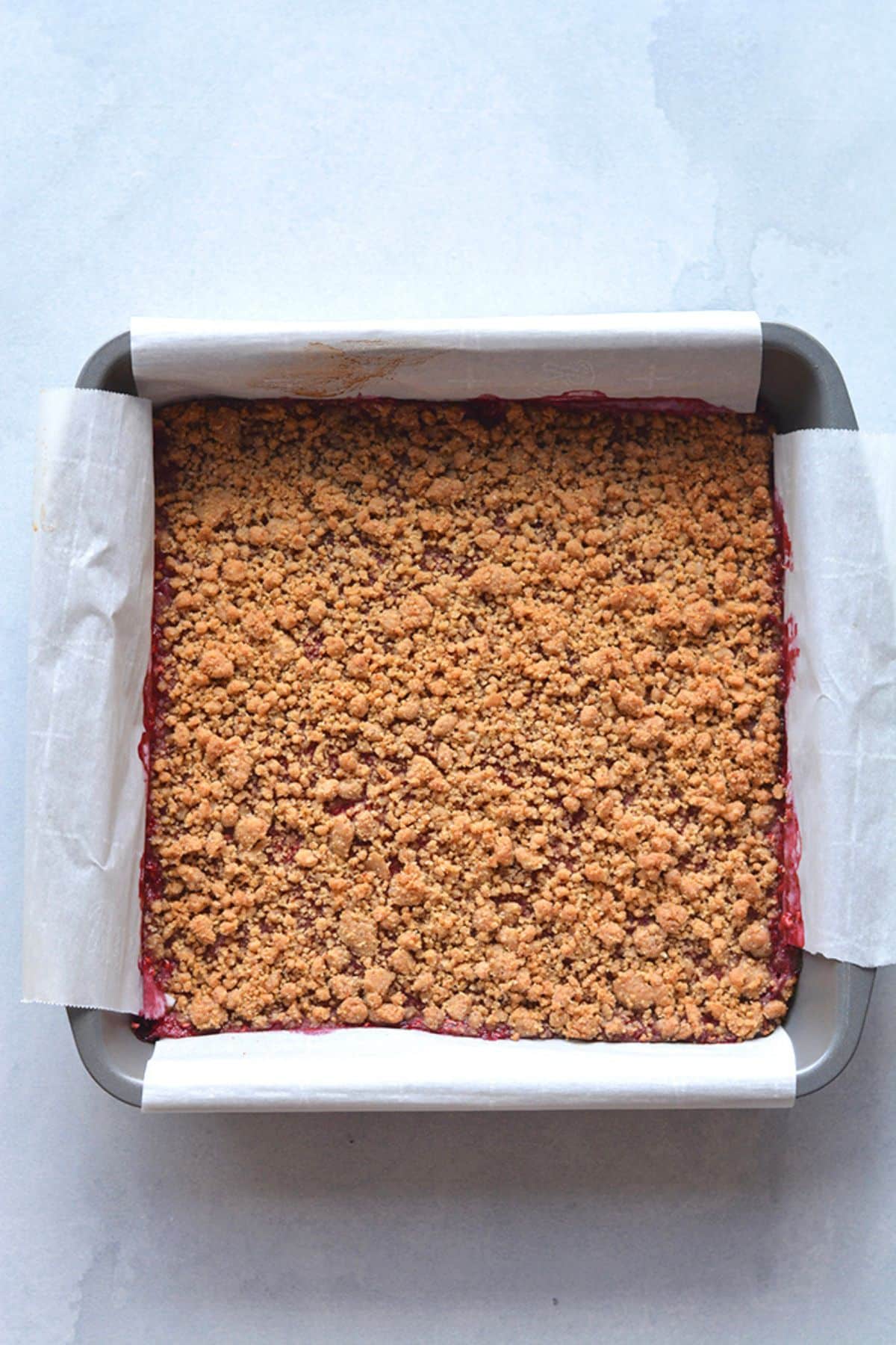 Remaining dough added on top of the raspberries.