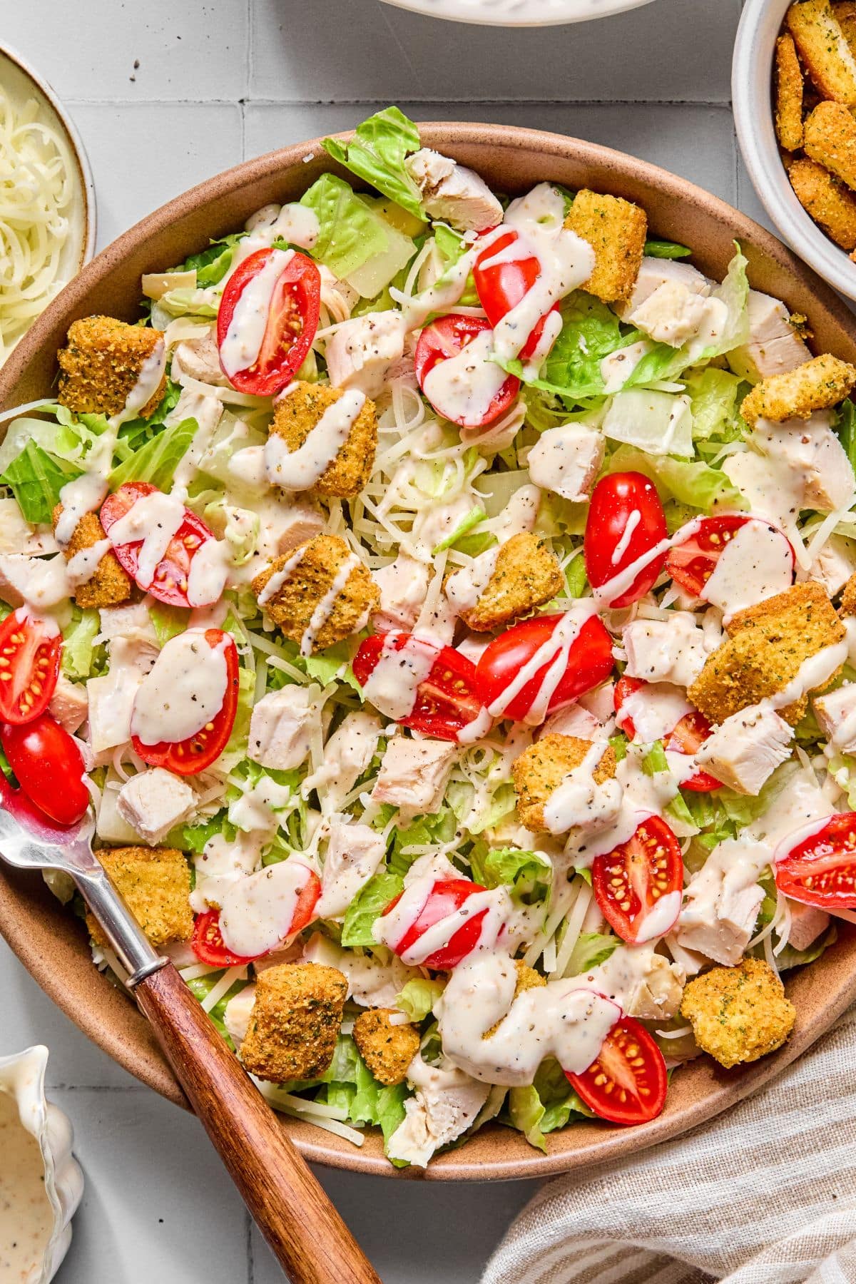 Healthy caesar salad in a bowl.
