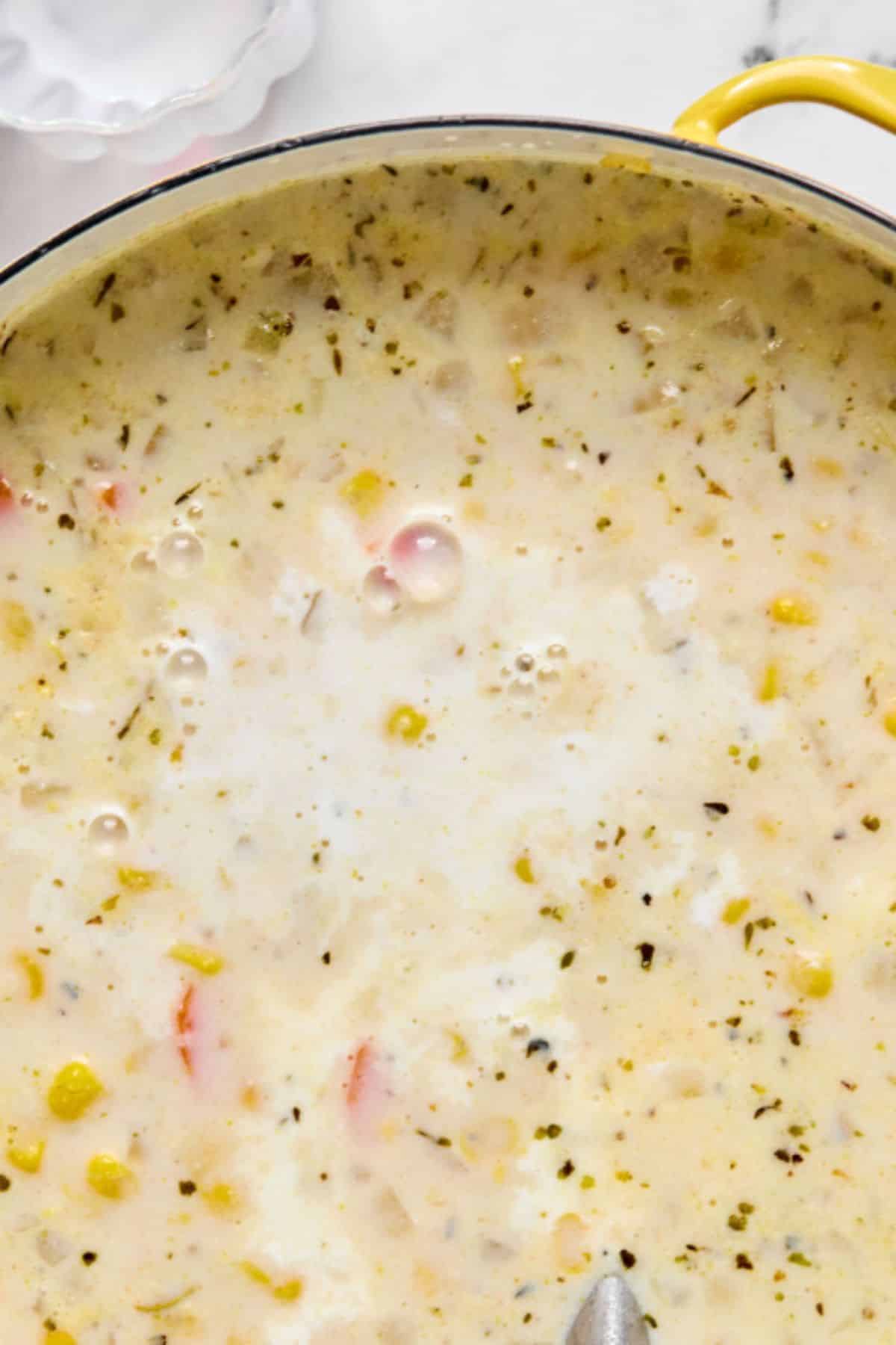 Half and Half added to the chowder.