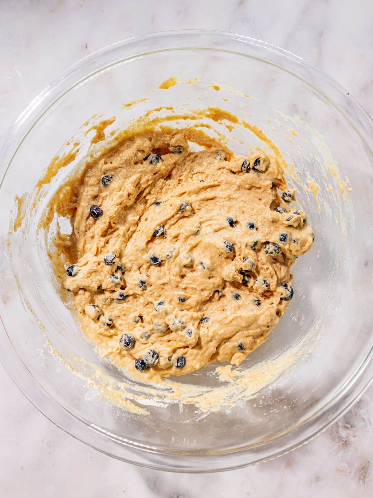 Blueberries added to the batter.