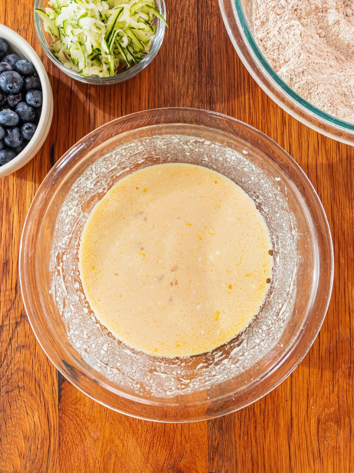 All the wet ingredients in a bowl.
