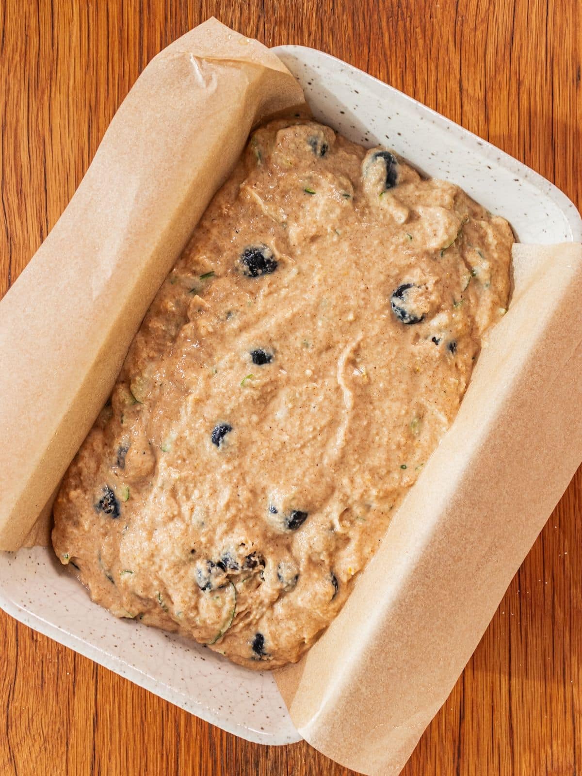The entire mixture added to a prepared loaf pan.