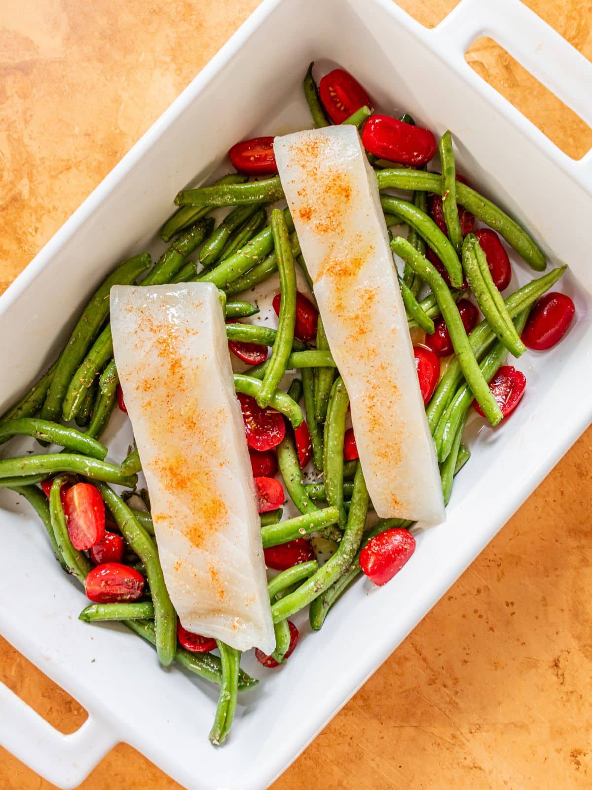The halibut cooling over veggies.
