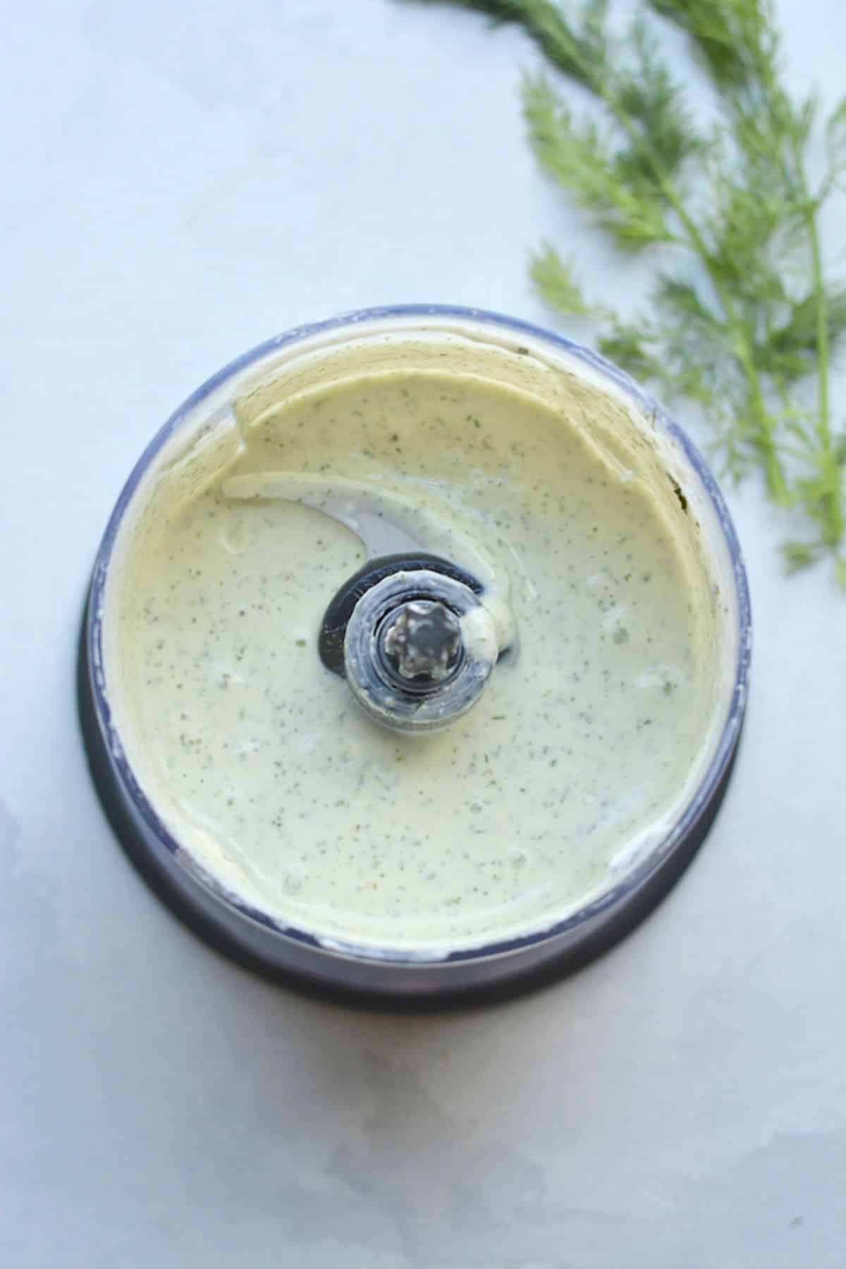 All the ingredients mixed in the food processor.