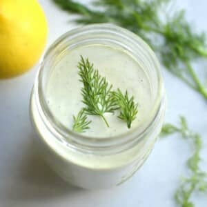 Greek yogurt ranch dressing in a mason jar.