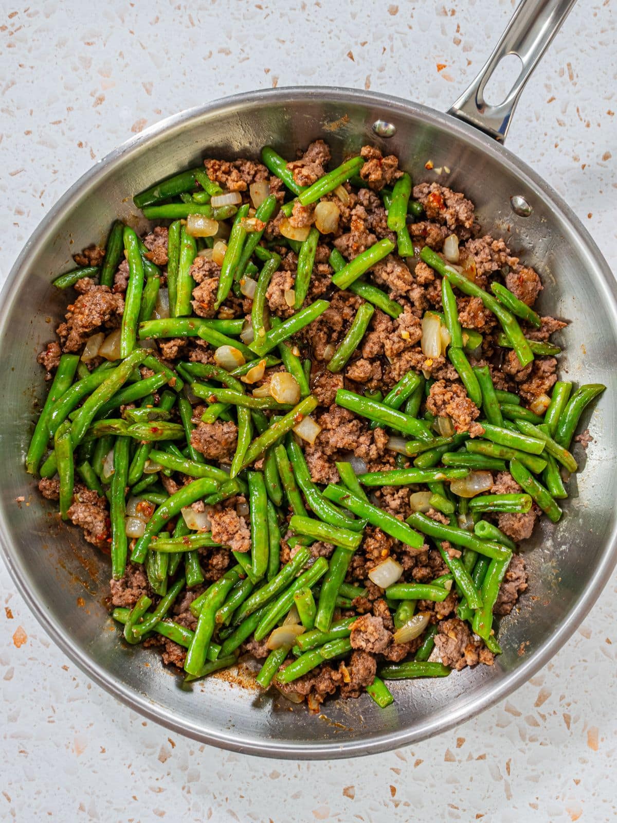 All of the ingredients mixed together in a pan.