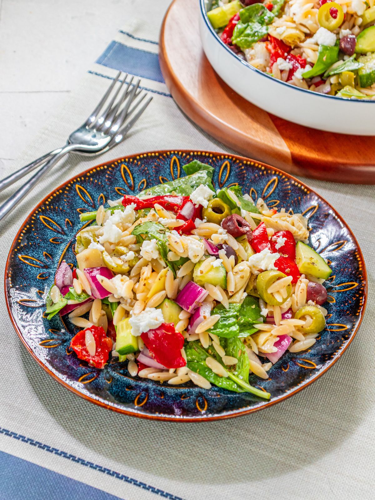 Mediterranean orzo salad on a plate.