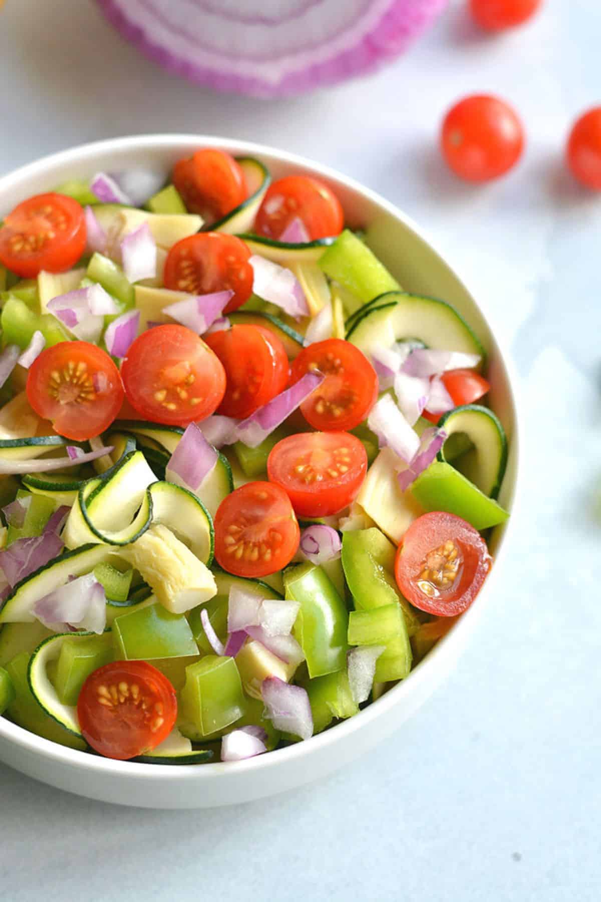 A bowl filled with zucchini salad.