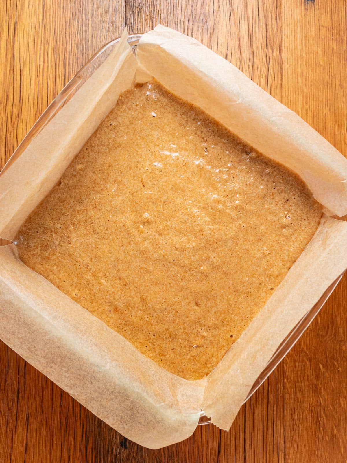 The batter poured into the baking dish.