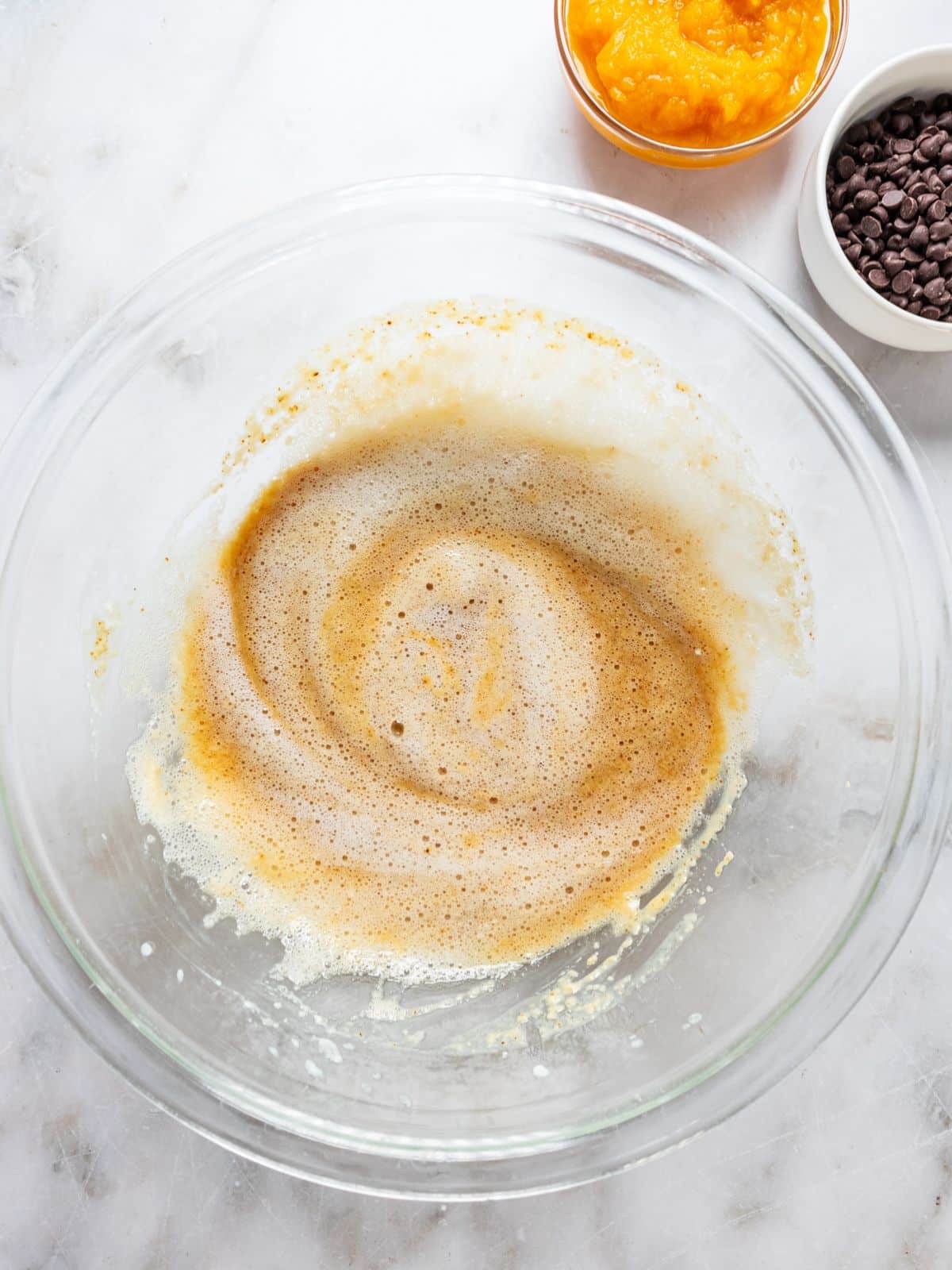 Sugar, egg whites and almond milk added.