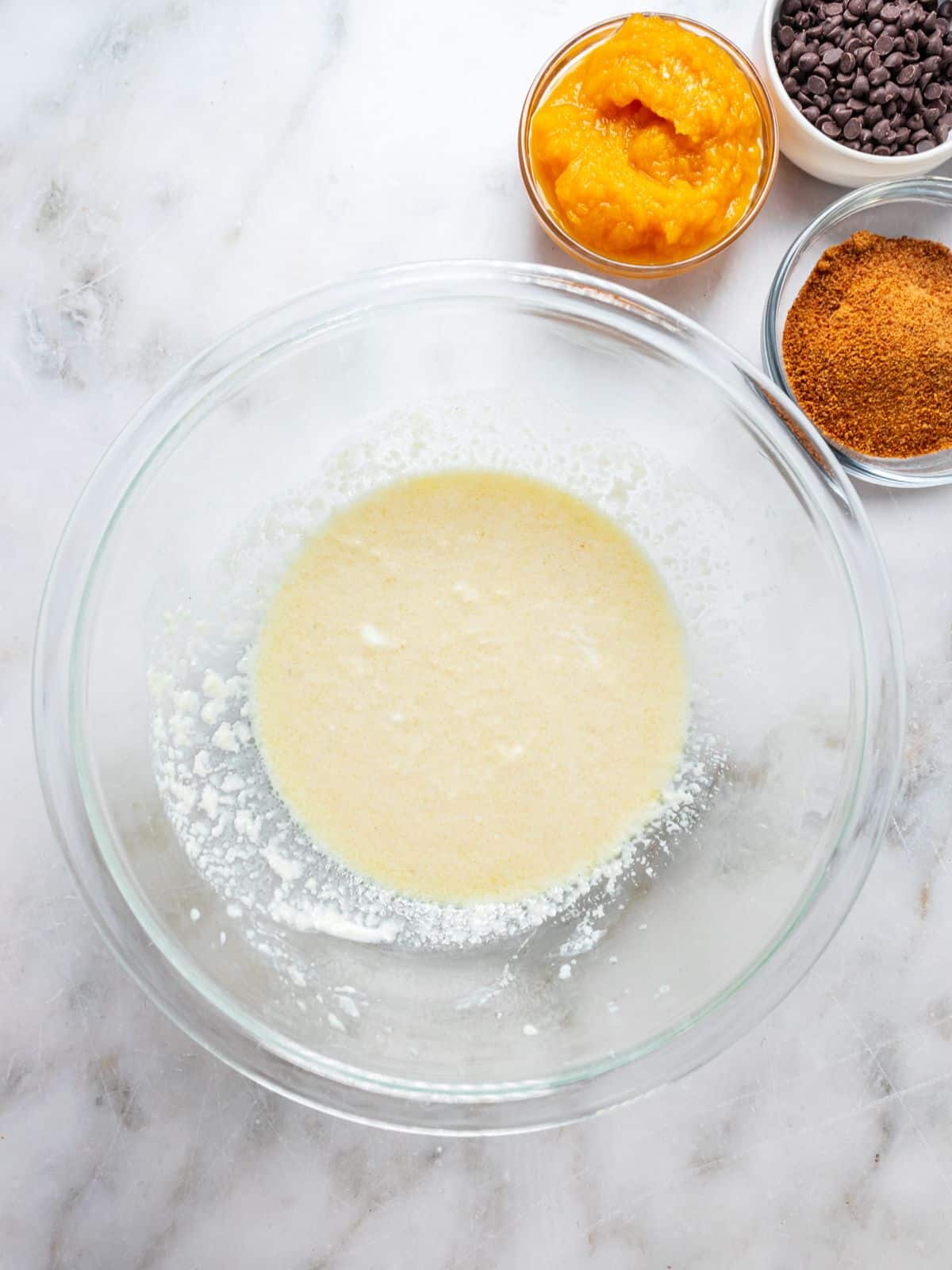 Applesauce, greek yogurt and olive oil mixed together.