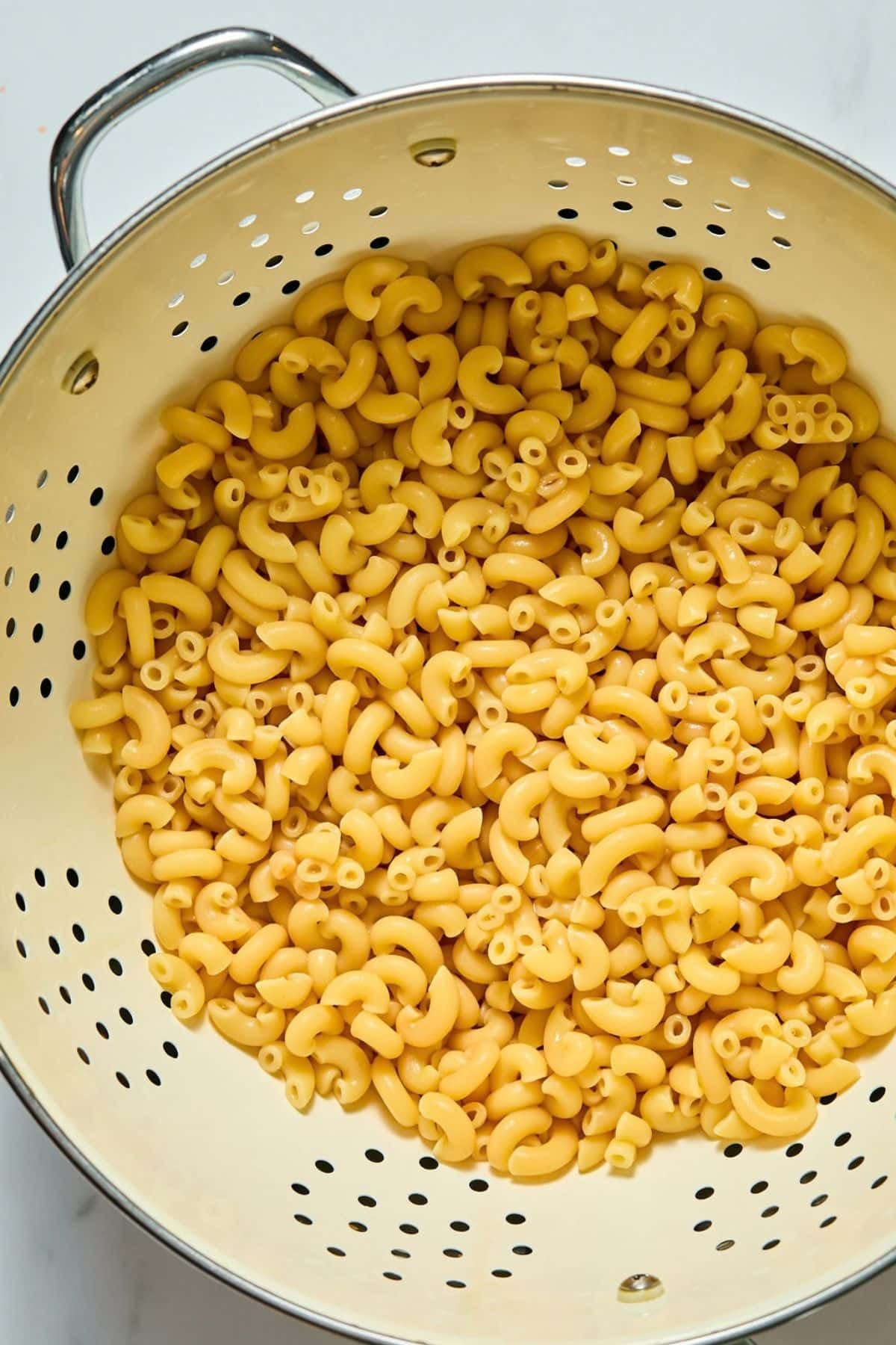 Pasta cooked and strained.