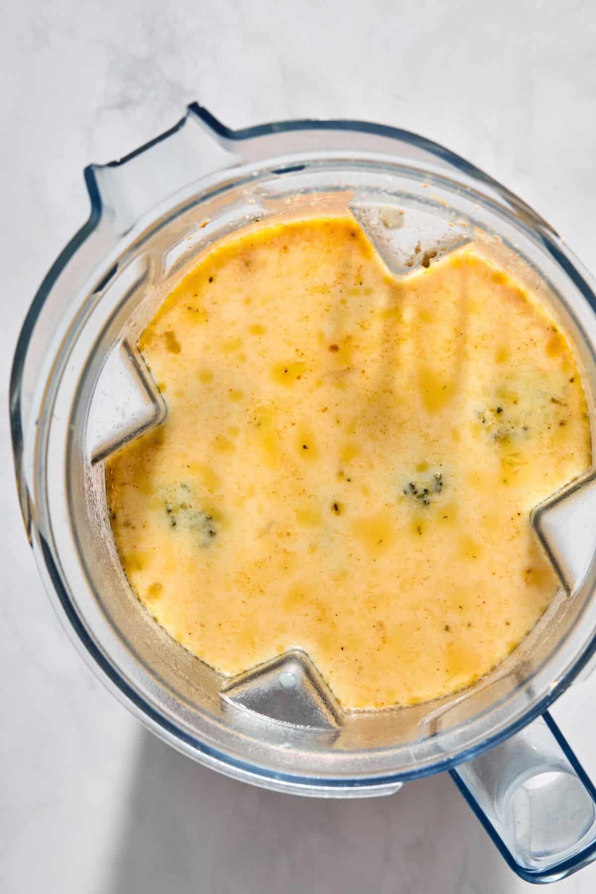 The cooled ingredients added into a blender.