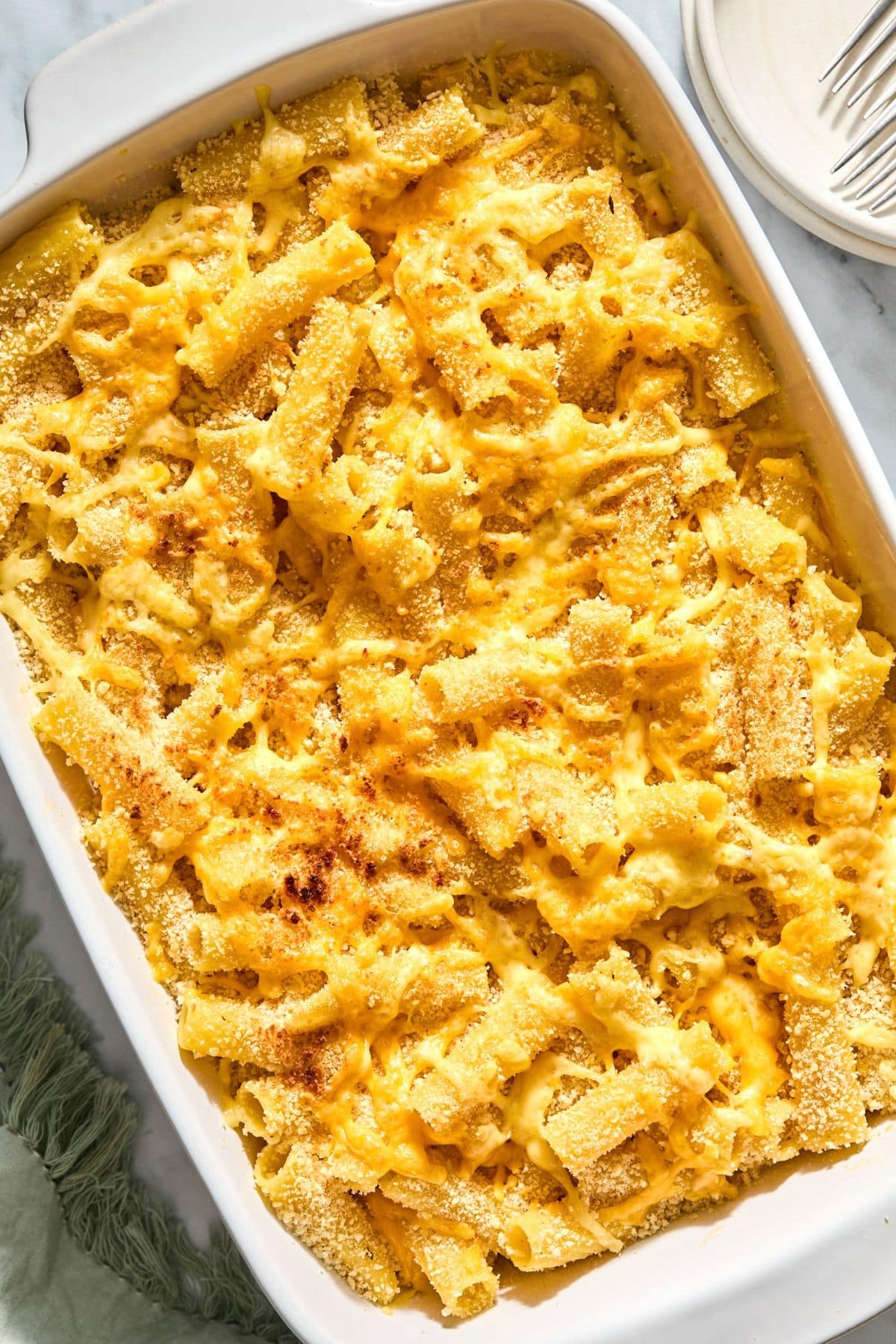 The mac and cheese cooked with panko on top.