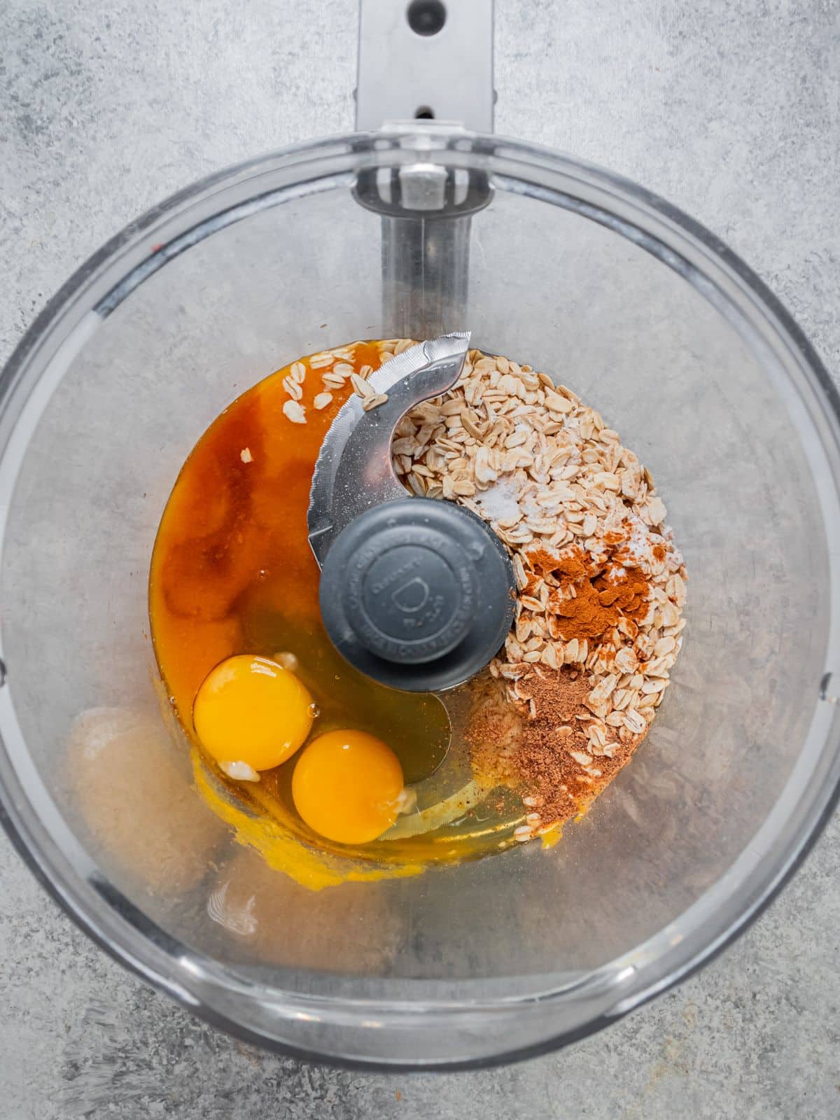 All ingredients to make these pancakes in a blender.